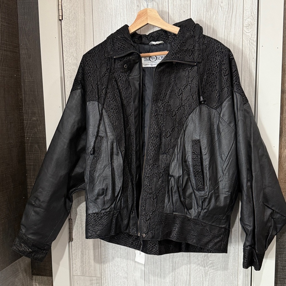 Black Textured Leather Jacket